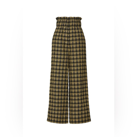New! Ganni Plaid Straight Wide Leg Seersucker Pants in Green and Black 💚 Medium - Picture 10 of 11